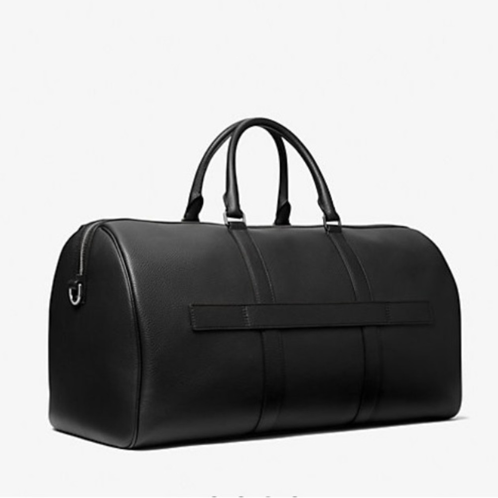 Michael Kors Cooper Faux Leather Black Duffel Bag with Silver Accents - Picture 3 of 12